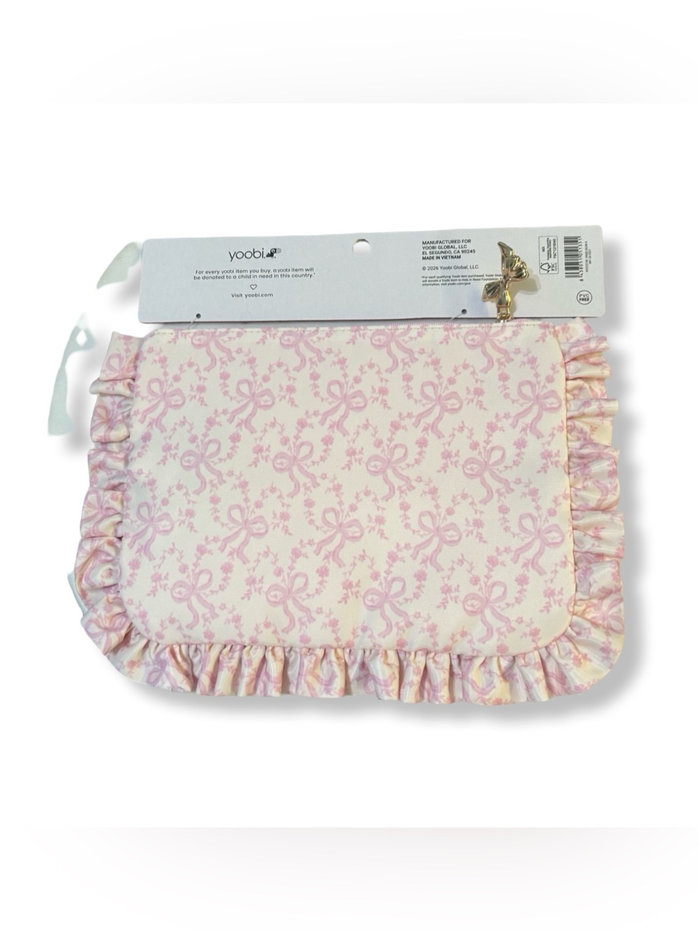 LoveShackFancy x Yoobi LTD Edition Cream and Pink Ruffle Accessory Pouch NWT - Picture 3 of 3